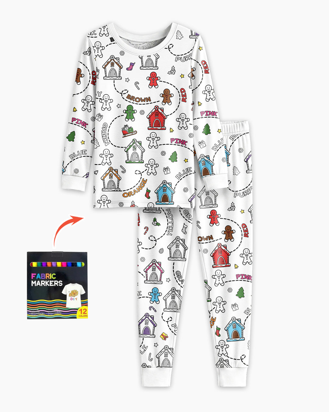 Colorable Matching Color Gingerbread Bamboo Two Piece Long Sleeve Pajama Set