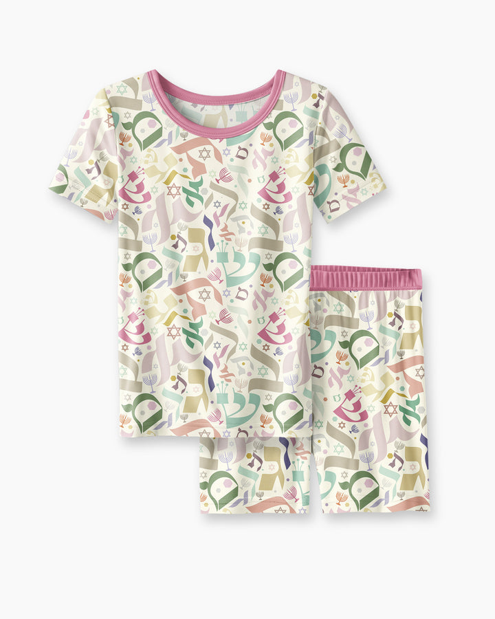 Hebrew Harmony Family Matching Bamboo Two Piece Short Sleeve Shorts Pajama Set