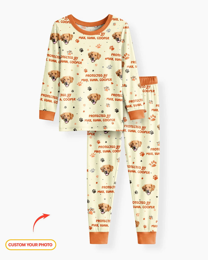 Custom Dog Photos "Protected By" Pawfect Blue Bamboo Two Piece Long Sleeve Pyjamas Set
