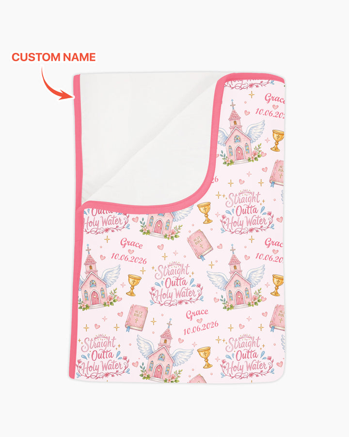 Custom Name Baptism Christening Straight Outta Holy Water Bamboo Blanket