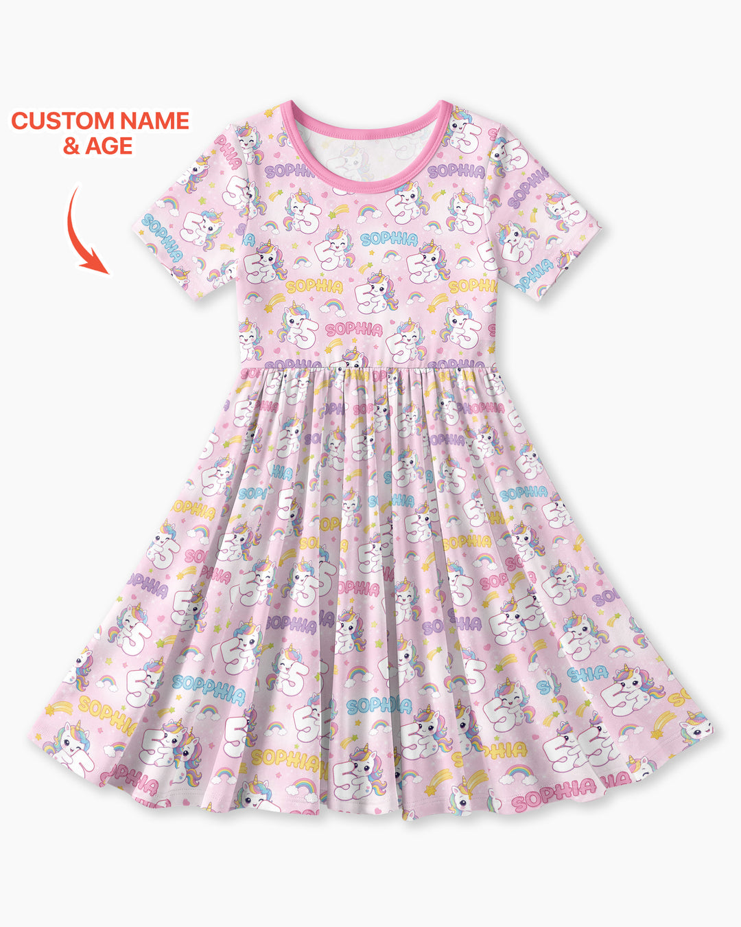 Custom Name Kawaii Unicorn Birthday Bamboo Twirl Dress