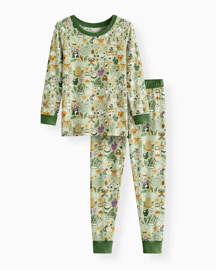 Boho Witchy Celestial Magic Floral Bamboo Two Piece Long Sleeve Pajama Set