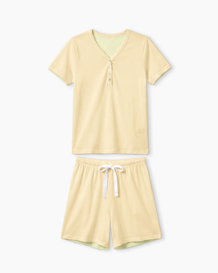 Solid Color Bamboo Women Short Sleeve Short Pajama Set