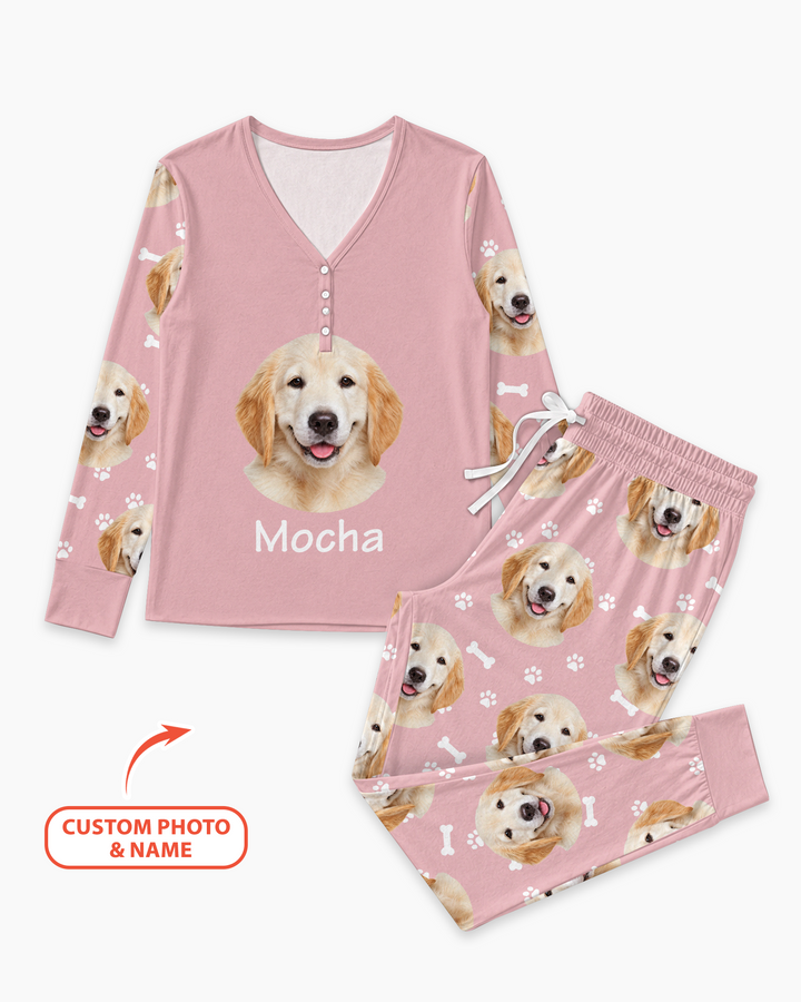 Custom Photo Pet Faces Pajamas Bamboo Women Pajama Set