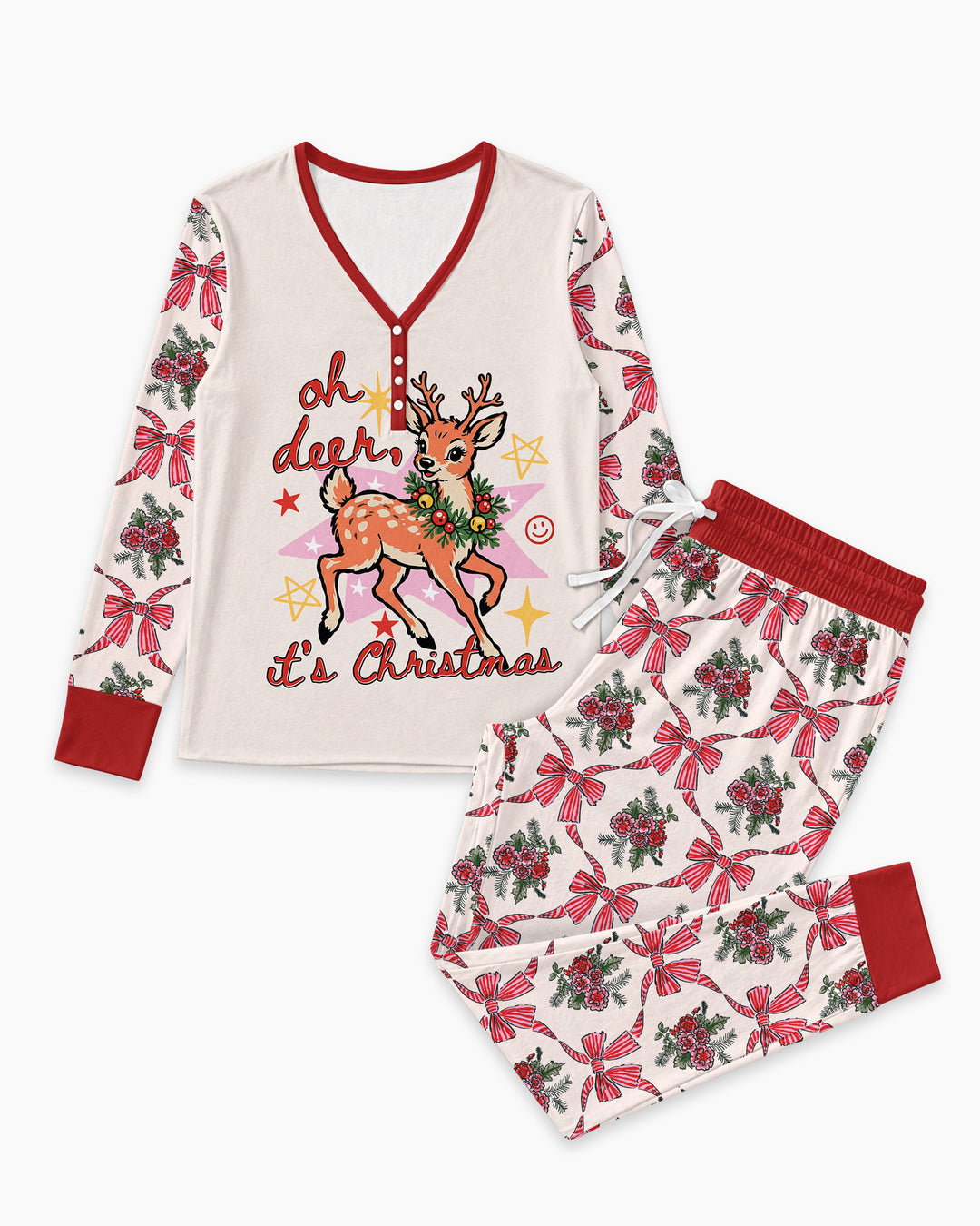 Vintage Oh Deer Christmas Bamboo Women Pajama Set