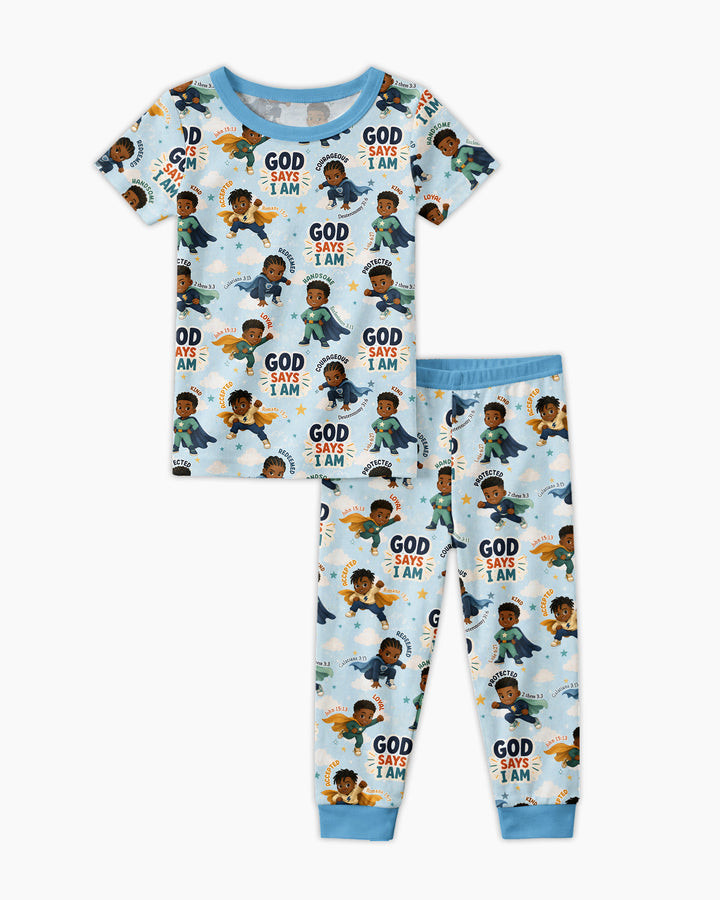 God Says I Am Black Superheroes Bamboo Two Piece Short Sleeve Pajama Set