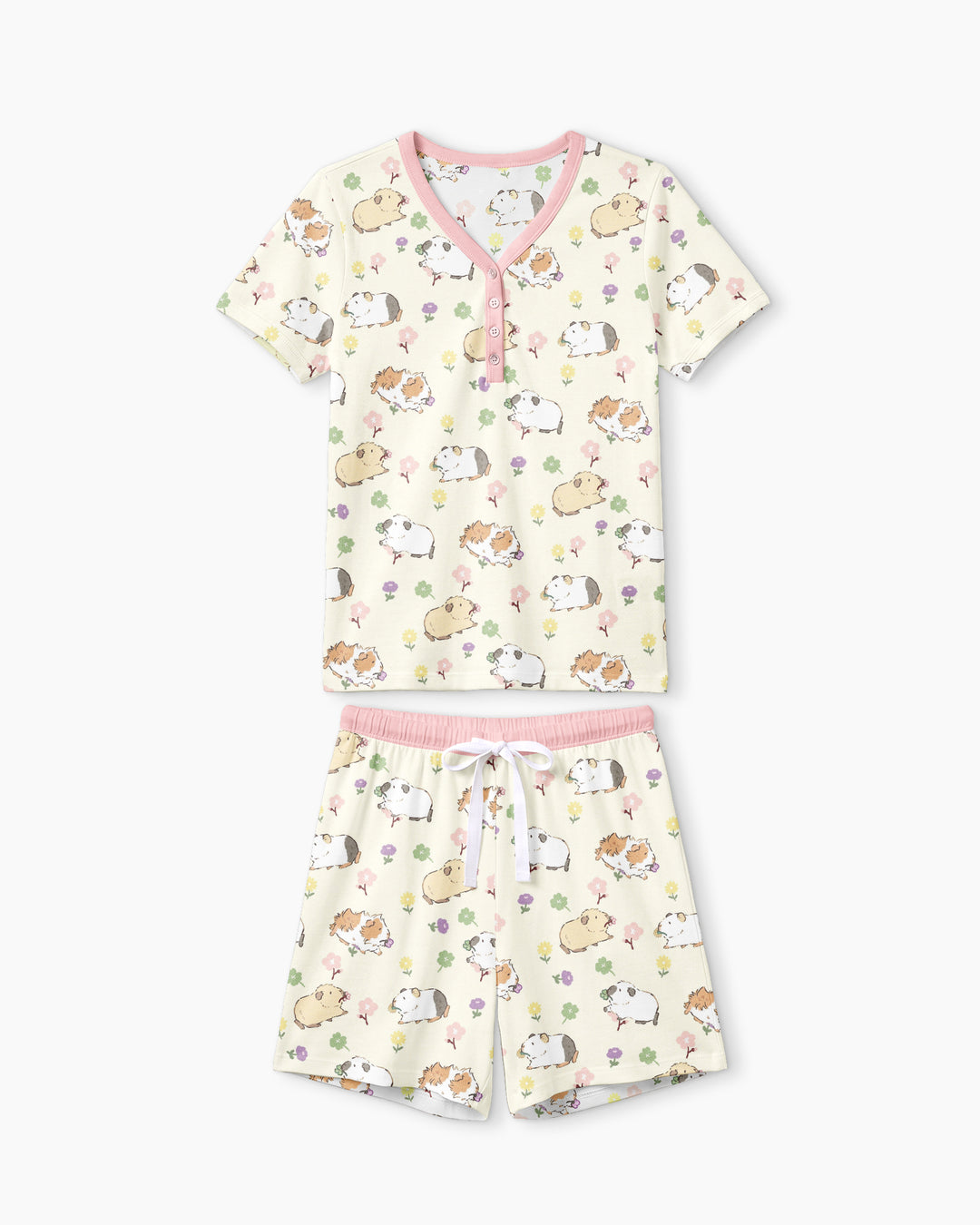 Guinea Pig Garden Bamboo Women Short Sleeve Short Pajama Set