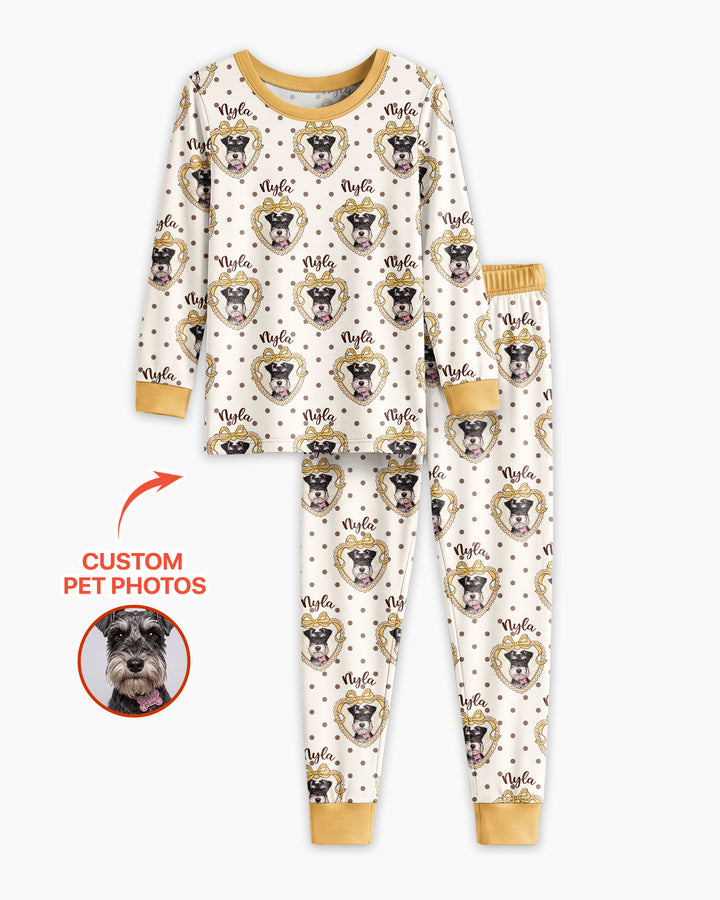 Custom Pet Photo Sweetheart Cameo Bamboo Two Piece Long Sleeve Pajama Set