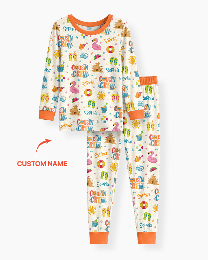 Custom Name Summer 2026 Cousin Crew Bamboo Two Piece Long Sleeve Pajama Set