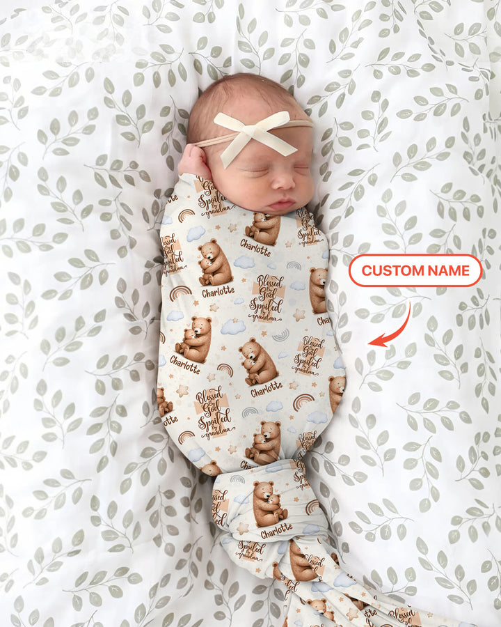 Custom Name Blessed By God Spoiled By Grandma Swaddle Blanket