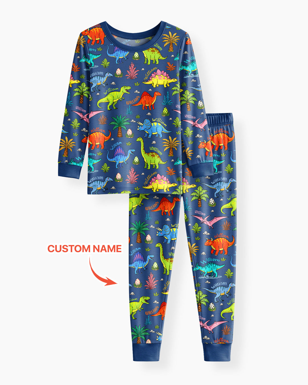 Dino Field Guide Custom Name Bamboo Two Piece Long Sleeve Pajama Set