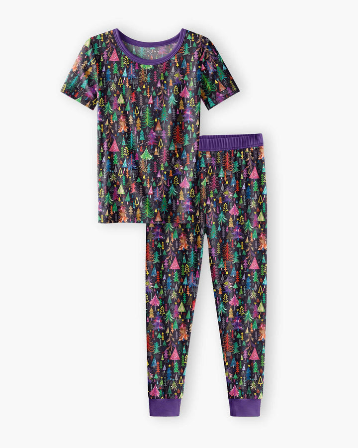 Christmas Holiday Colorful Trees Bamboo Two Piece Short Sleeve Pajama Set