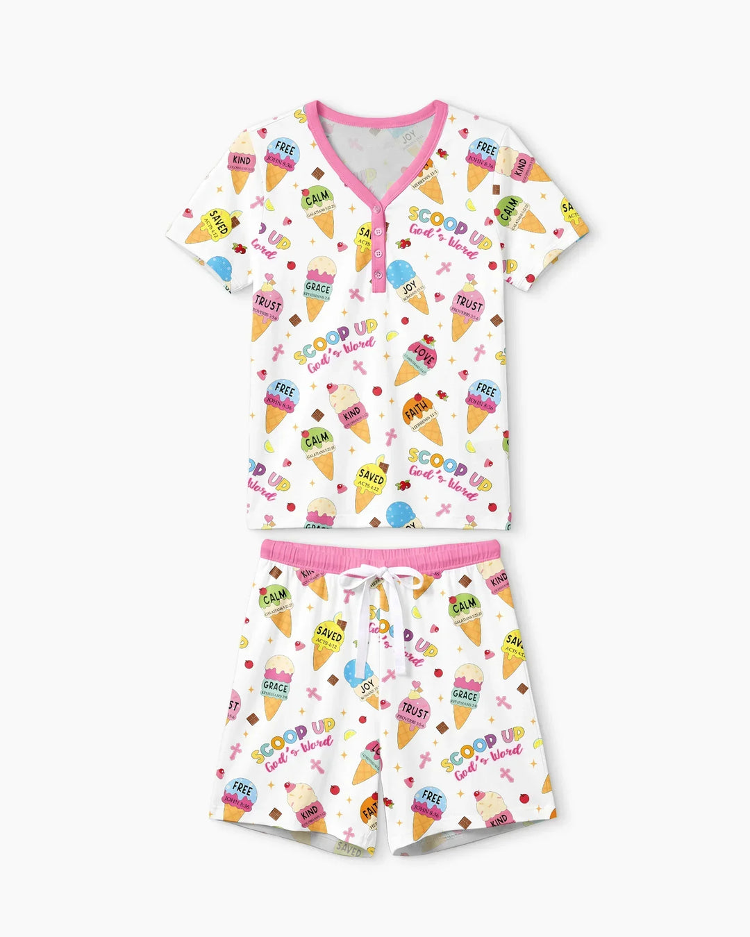 Ice Cream Summer Christian  Bamboo Women Short Sleeve Short Pajama Set