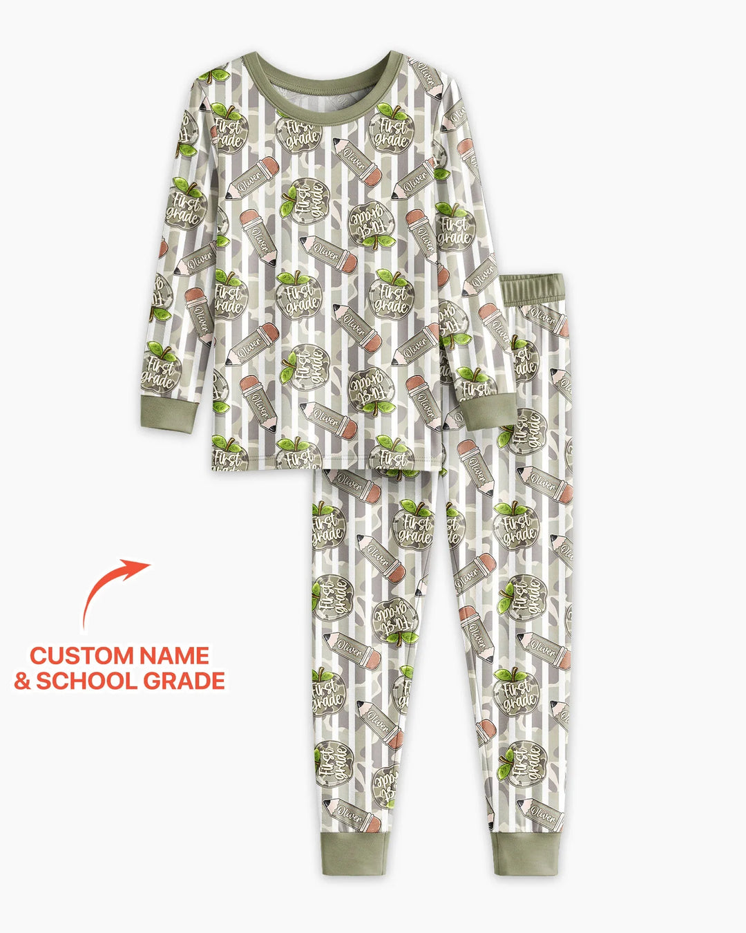 Custom Name Camo Apple Days Bamboo Two Piece Long Sleeve Pajama Set