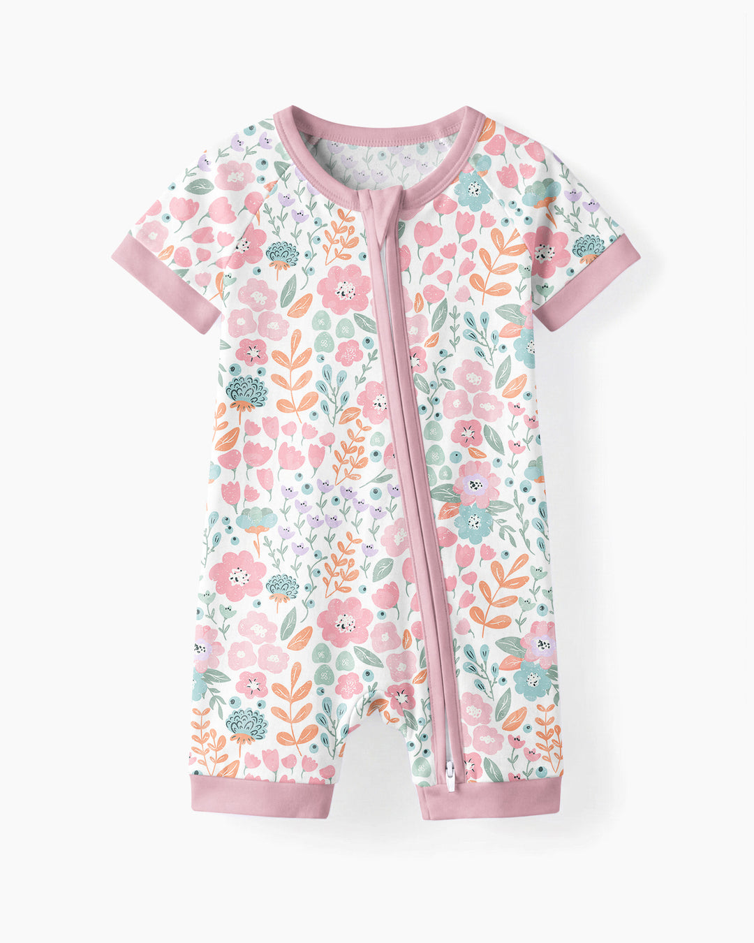 Willow's Whimsy Floral Bamboo Shorty Zippered Romper