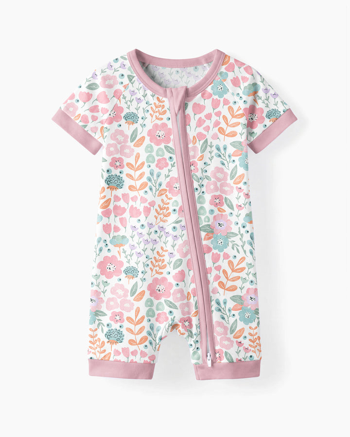 Willow's Whimsy Floral Bamboo Shorty Zippered Romper