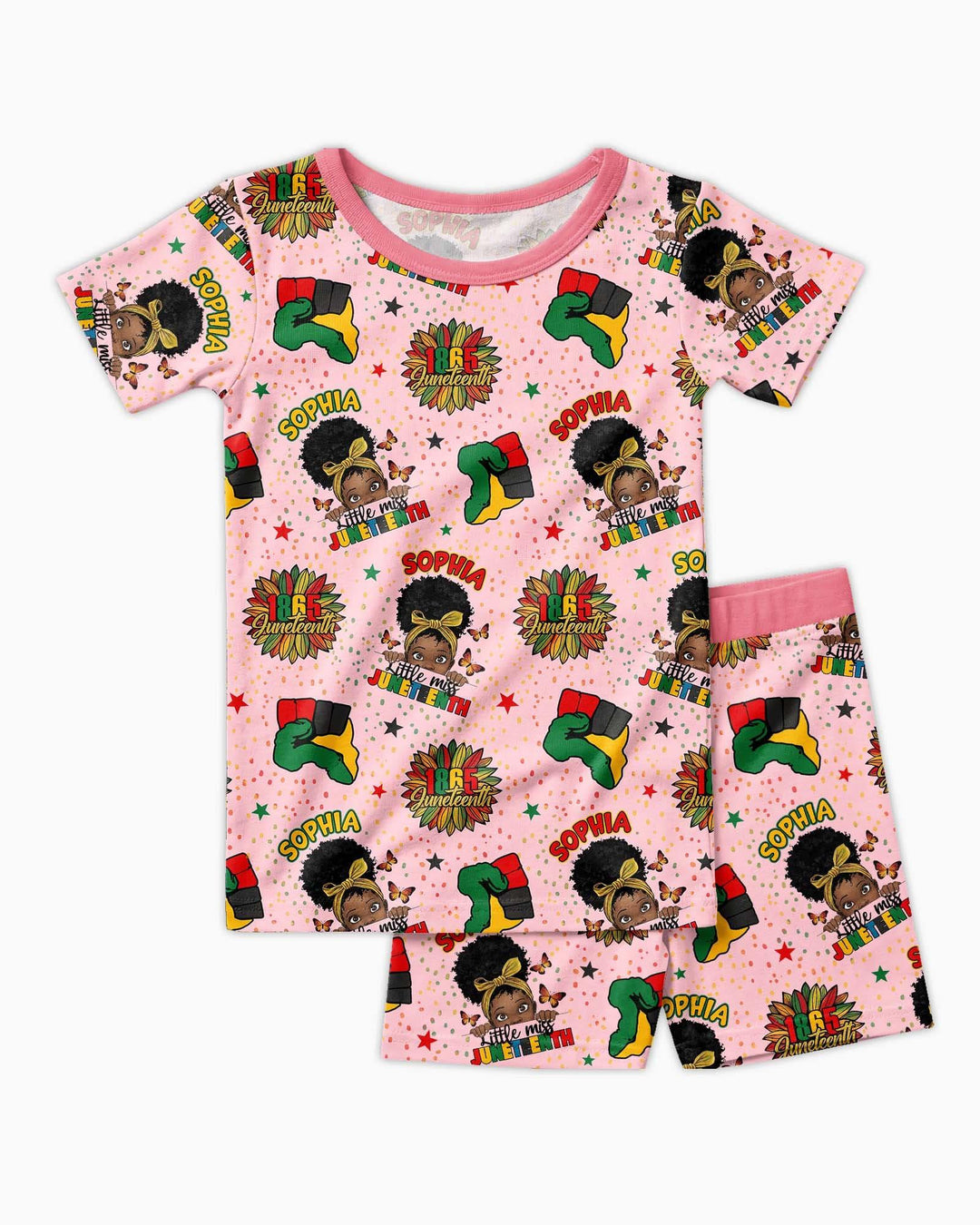 Custom Name Little Miss Juneteenth Bamboo Two Piece Short Sleeve Shorts Pajama Set
