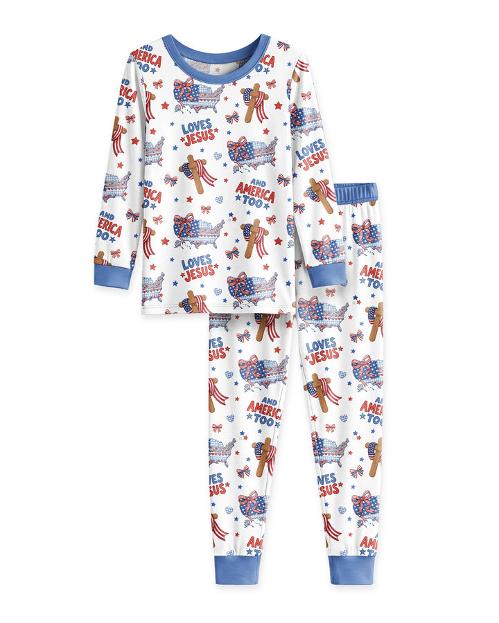 Loves Jesus And America Too Bamboo Two Piece Long Sleeve Pajama Set