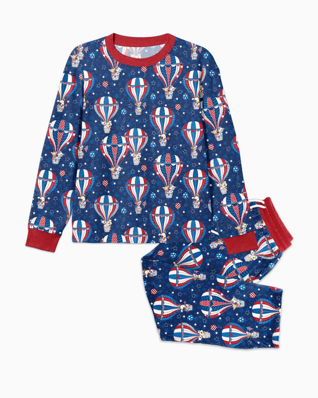 Patriotic Pups in Hot Air Balloons Family Matching Bamboo Men's Pajama Set