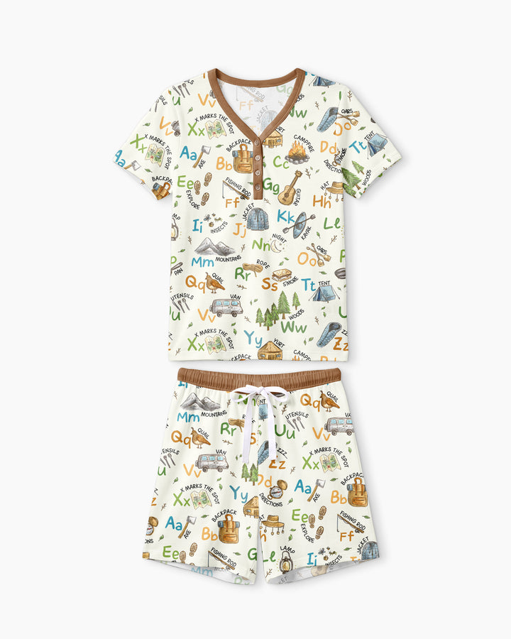 Adventure Alphabet ABCs Summer Camp Bamboo Women Short Sleeve Short Pajama Set