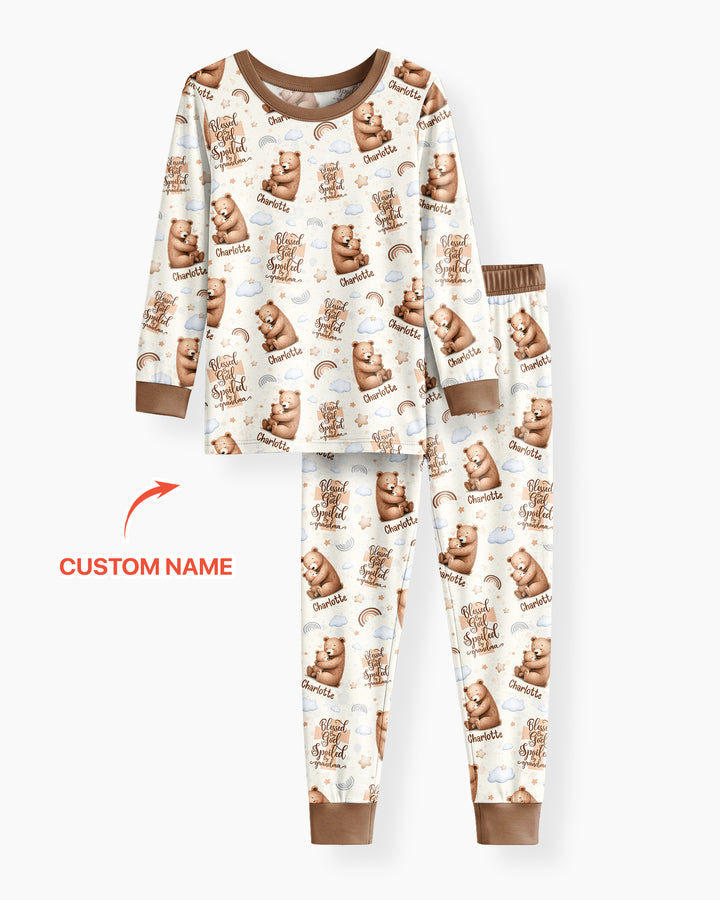 Custom Name Blessed By God Spoiled By Grandma Bamboo Two Piece Long Sleeve Pajama Set