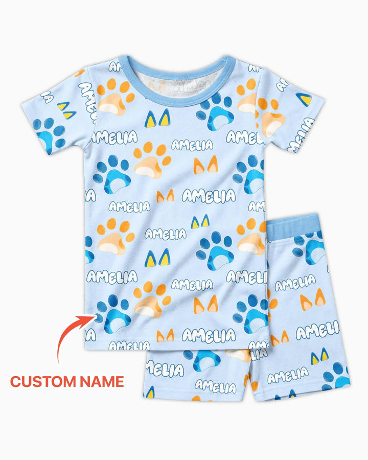 Custom Name Favourite Blue Dog Family Matching Bamboo Two Piece Short Sleeve Shorts Pajama Set