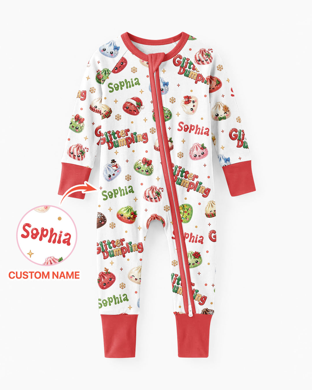 Custom Name Glitter Christmas Dumpling  Bamboo Convertible Zippy