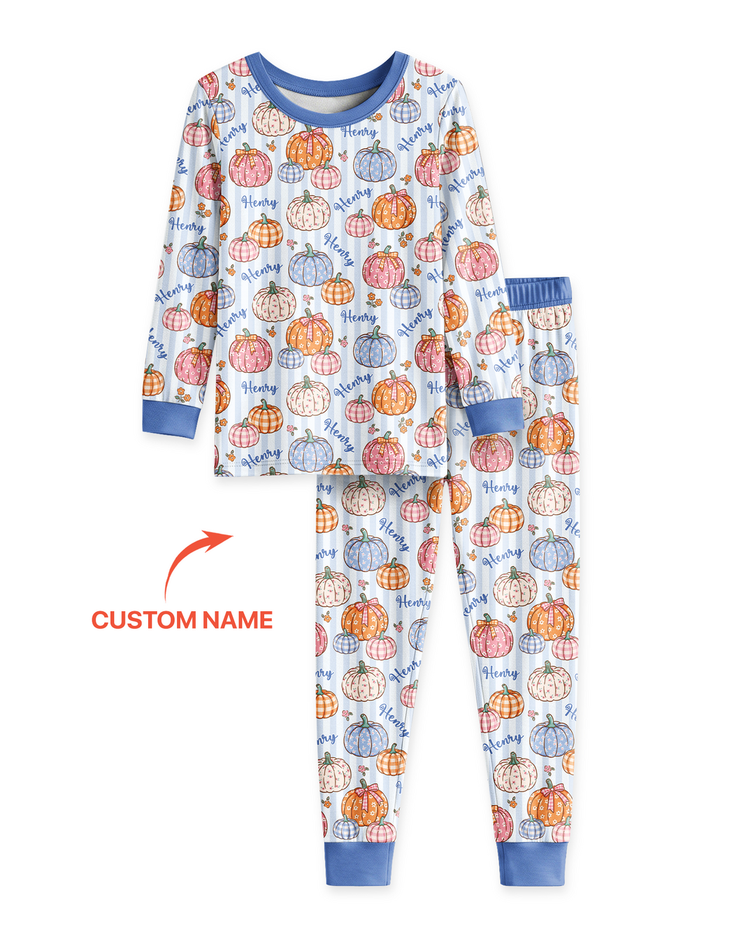 Custom Name Pumpkin Patch Bamboo Two Piece Long Sleeve Pajama Set