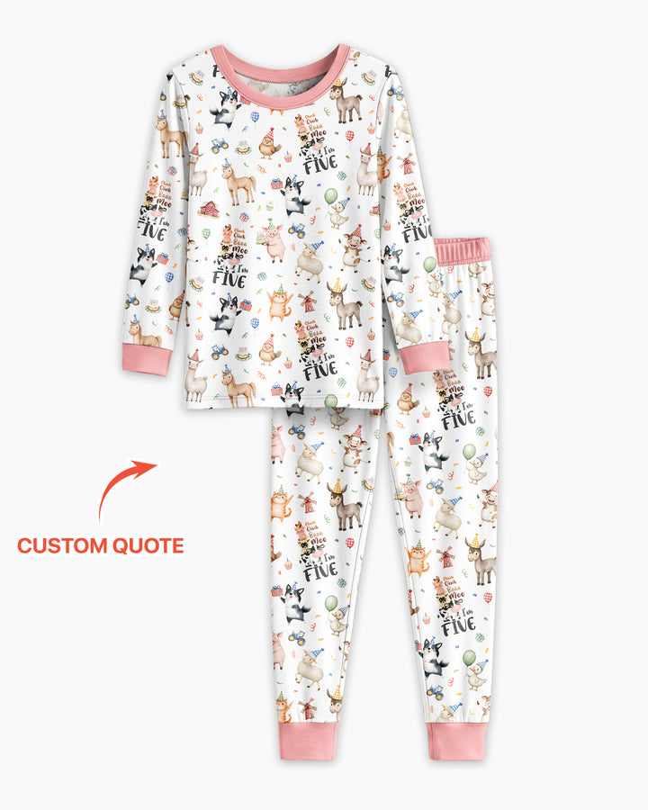 Custom Birthday Barnyard Bash Family Party Bamboo Two Piece Long Sleeve Pajama Set