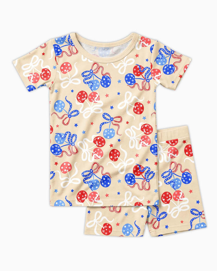Cherry America 4th of July Bamboo Two Piece Short Sleeve Shorts Pajama Set