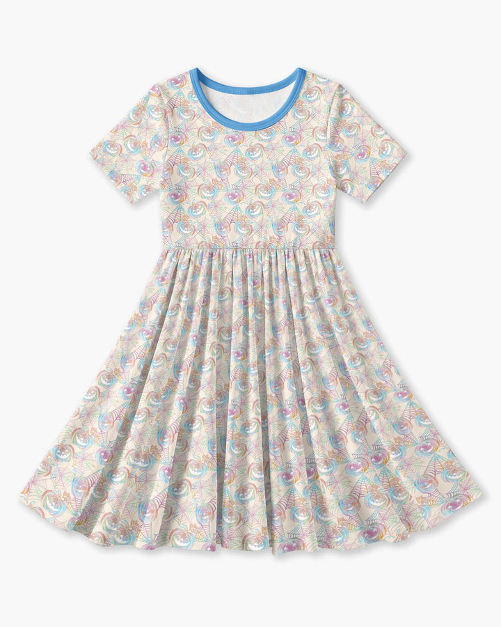 Pastel Halloween Jack O Lanterns Bamboo Twirl Dress