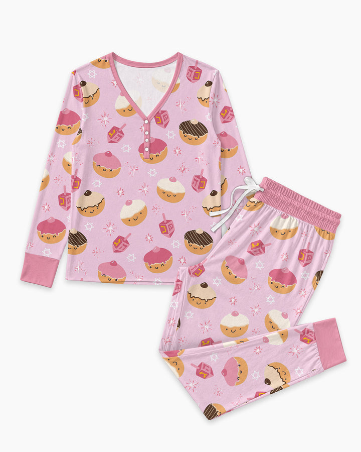 Hanukkah Donut Family Matching Bamboo Women Pajama Set