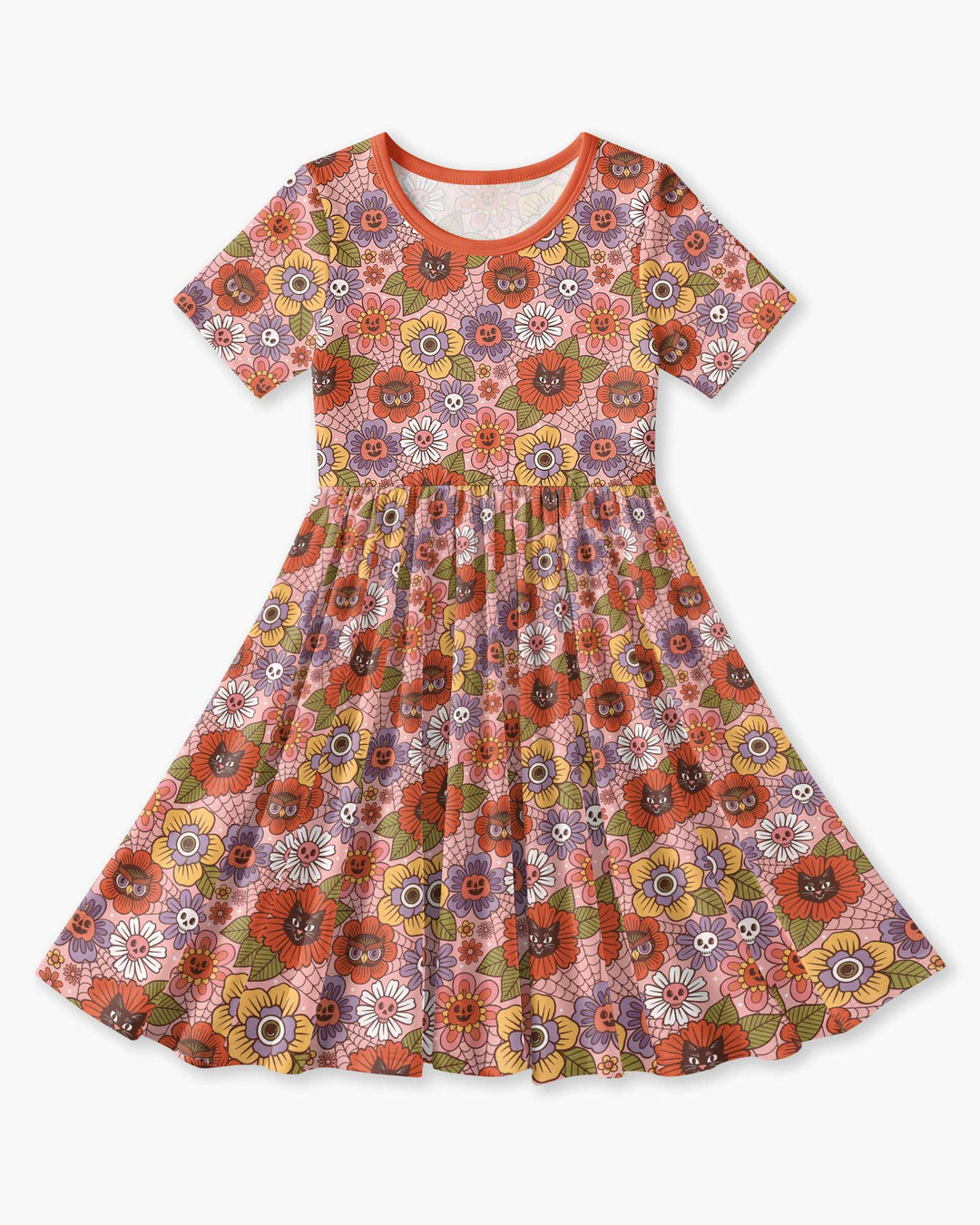 70s Halloween Floral Bamboo Twirl Dress