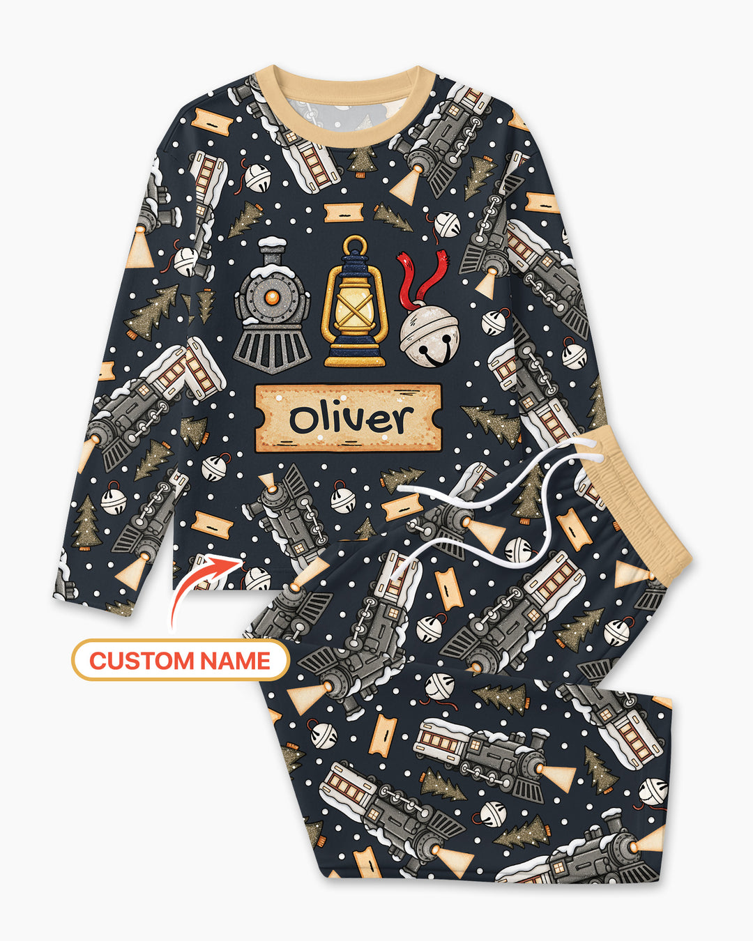 Custom Name Believe Kid Train  Bamboo Men's Pajama Set