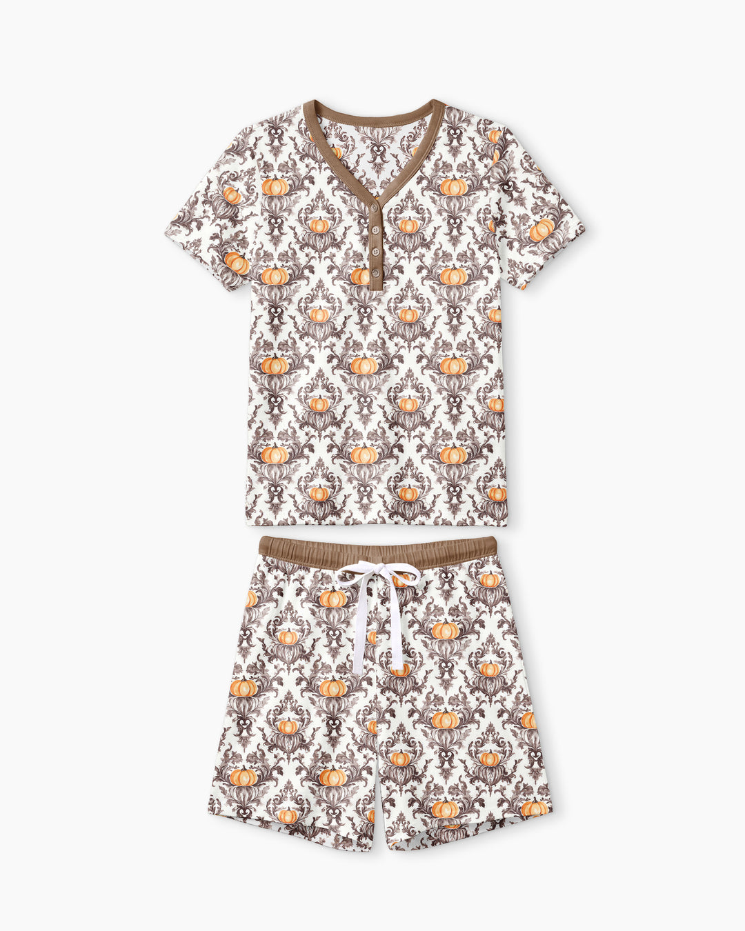 Pumpkin Toile Family Matching Bamboo Women Short Sleeve Short Pajama Set