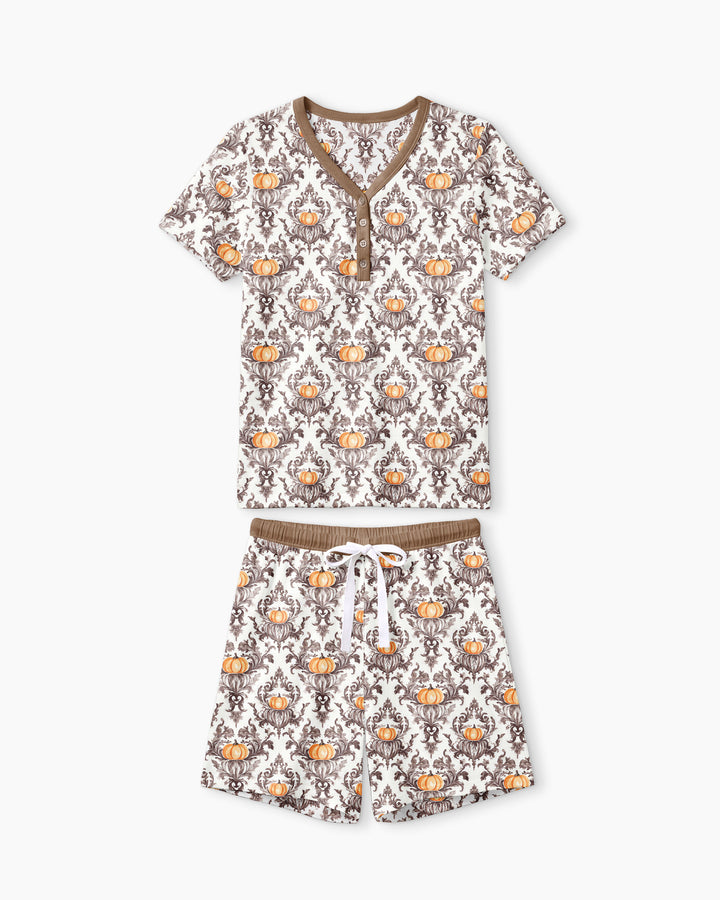 Pumpkin Toile Family Matching Bamboo Women Short Sleeve Short Pajama Set