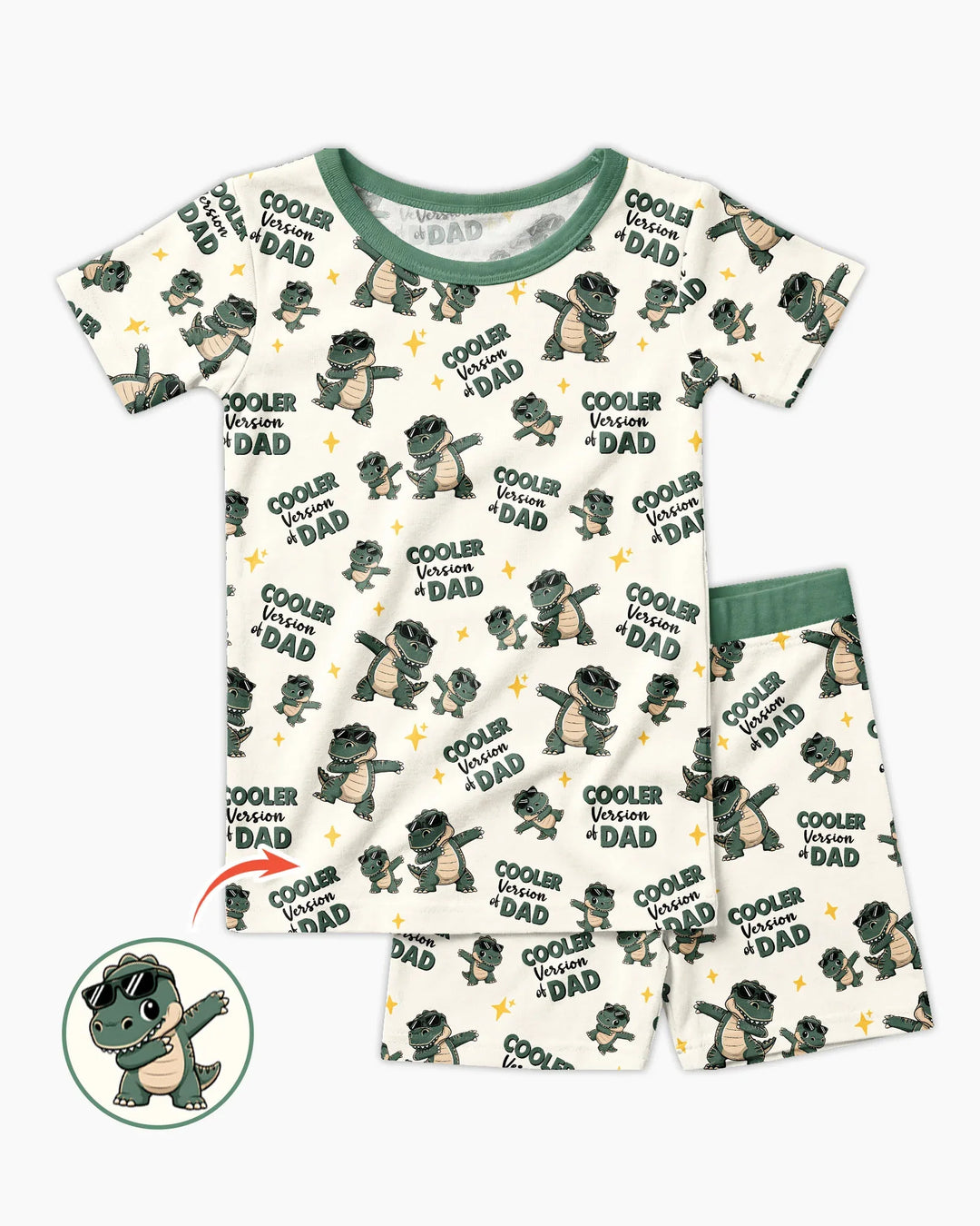 Cool Dino Daddy & Me Matching Bamboo Two Piece Short Sleeve Shorts Pajama Set