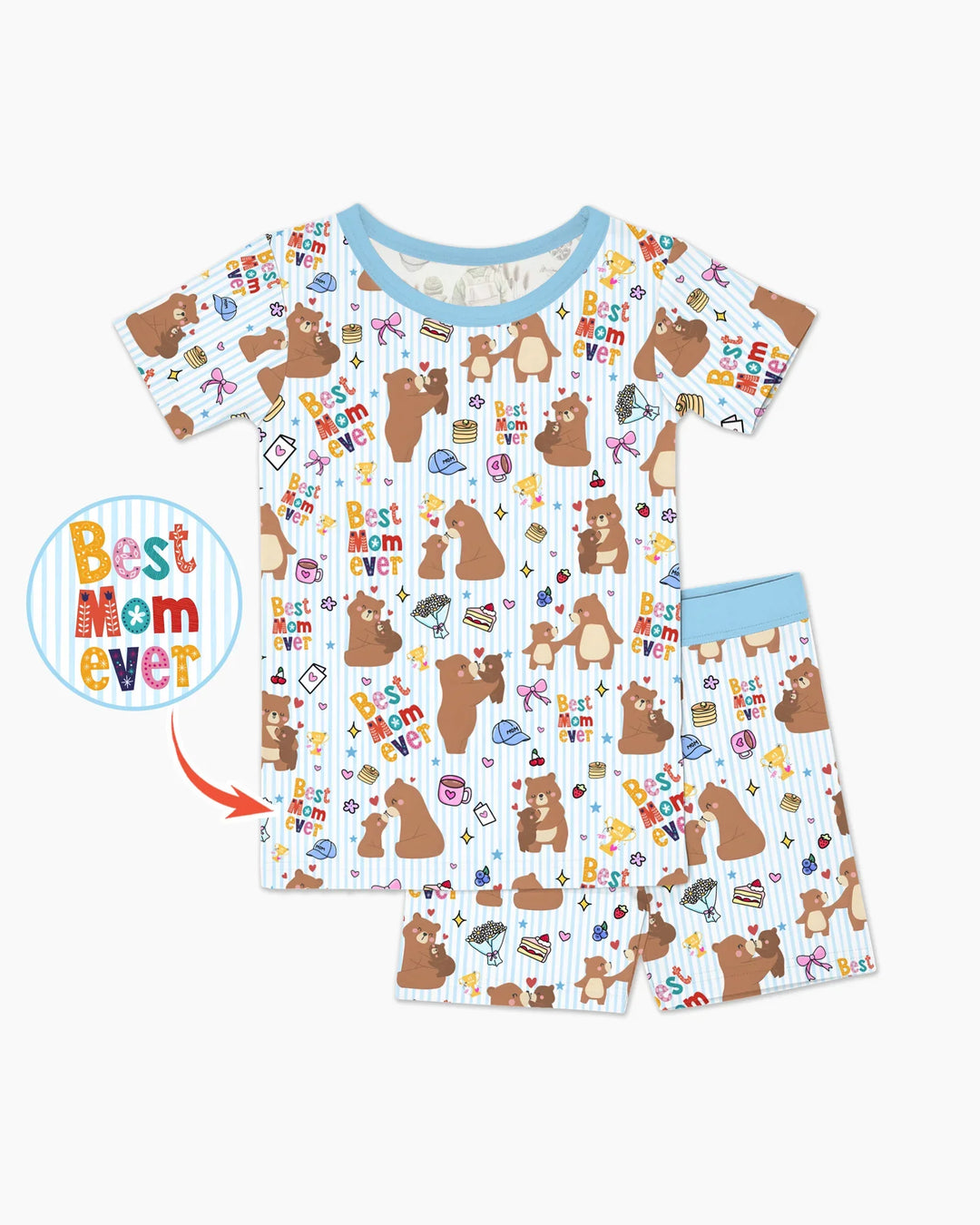 Best Mama Bear Ever Family Matching Bamboo Two Piece Short Sleeve Shorts Pajama Set