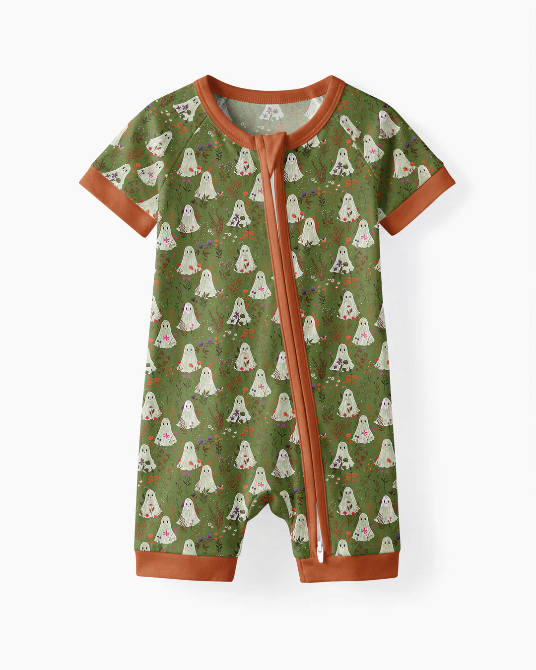 Cute Ghost Halloween Moss Green Floral Bamboo Shorty Zippy