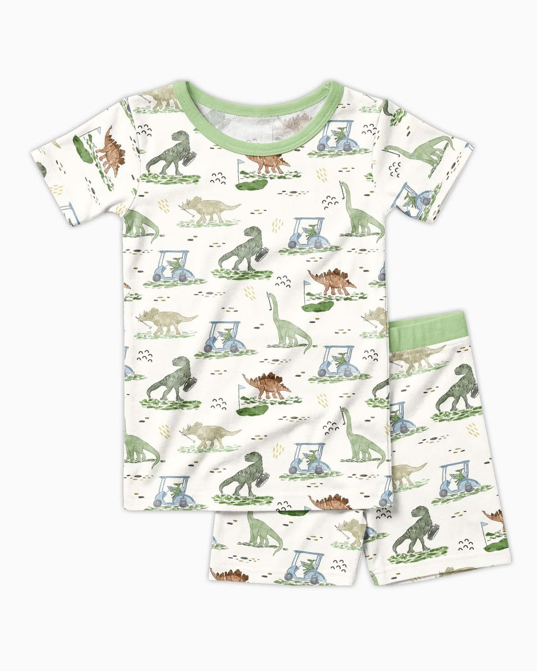 Dinos On The Green Daddy & Me Matching Bamboo Two Piece Short Sleeve Shorts Pajama Set