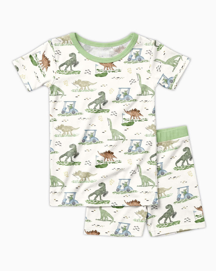 Dinos On The Green Daddy & Me Matching Bamboo Two Piece Short Sleeve Shorts Pajama Set