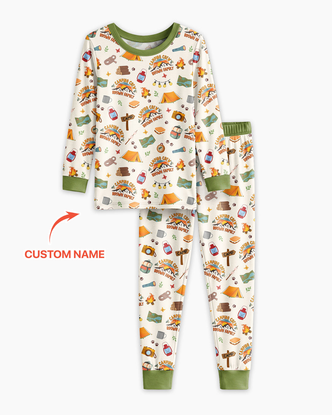 Custom Name Camping Crew Family Matching Bamboo Two Piece Long Sleeve Pajama Set