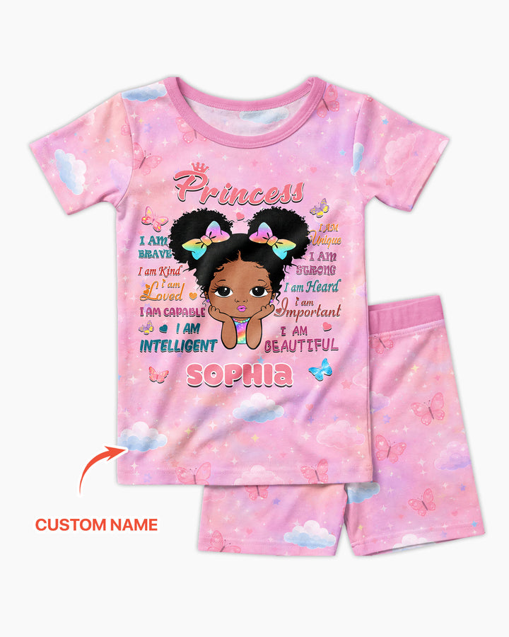 Black Princess I Am Beautiful Bamboo Two Piece Short Sleeve Shorts Pajama Set
