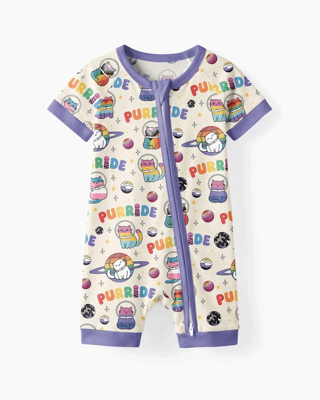 Rainbow Space Cats Family Matching Bamboo Shorty Zippy