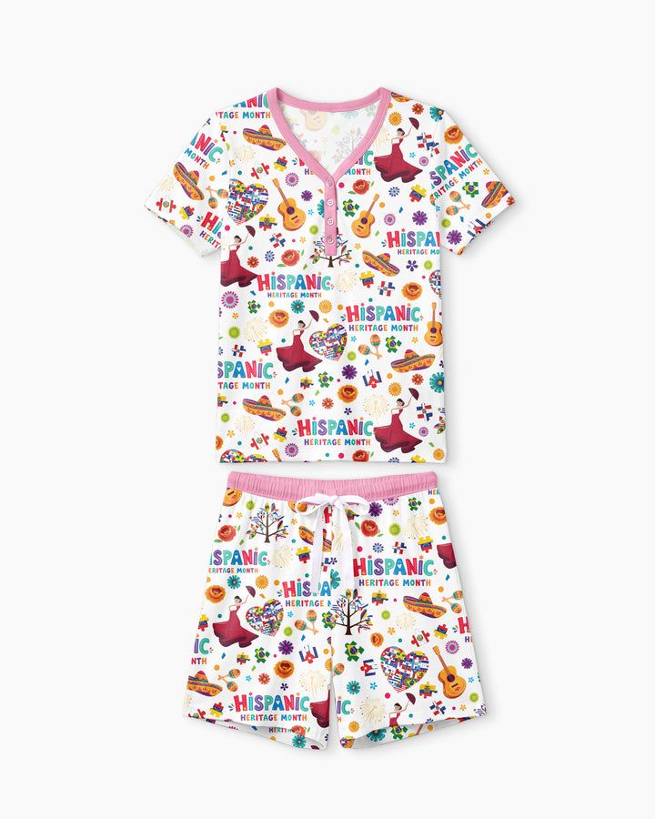 Fiesta Hispanic Heritage Month Bamboo Women Short Sleeve Short Pajama Set