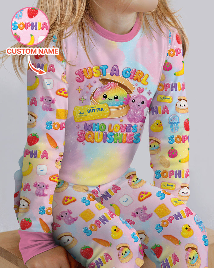 Just A Girl Who Loves Squishy Custom Name Bamboo Two Piece Long Sleeve Pajama Set