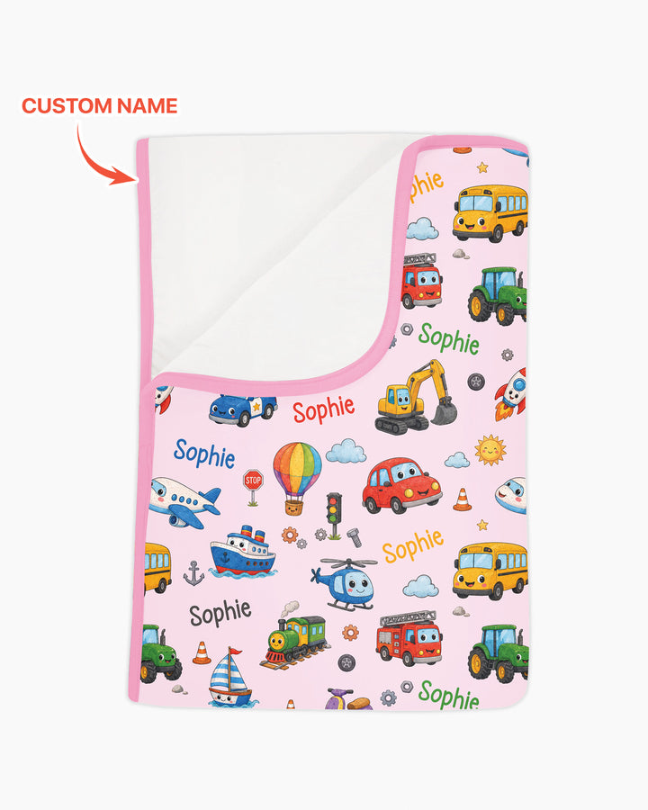 Custom Name Cute Transport Bamboo Blanket