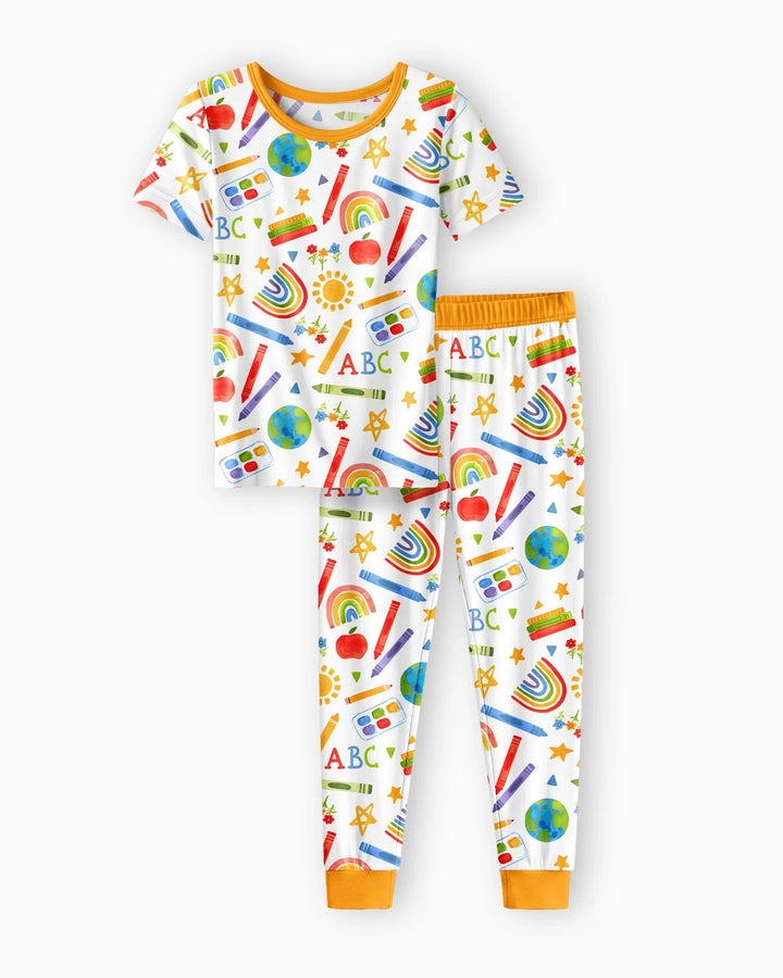 School Scribbles Bamboo Two Piece Short Sleeve Pajama Set
