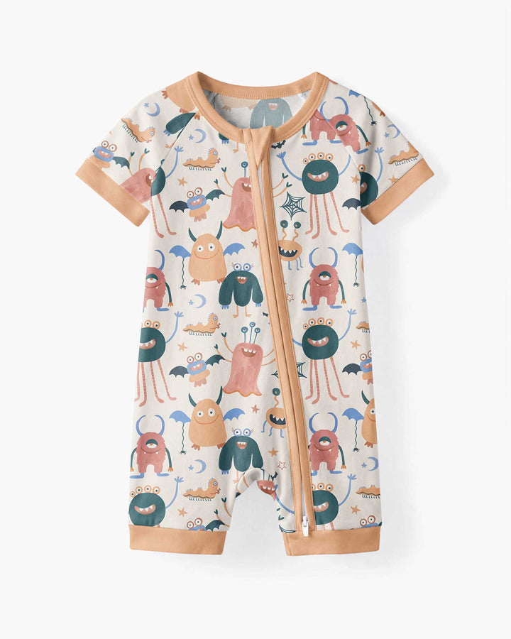 Monsters Fun Pastels Hand Painted Cute Bamboo Shorty Zippy