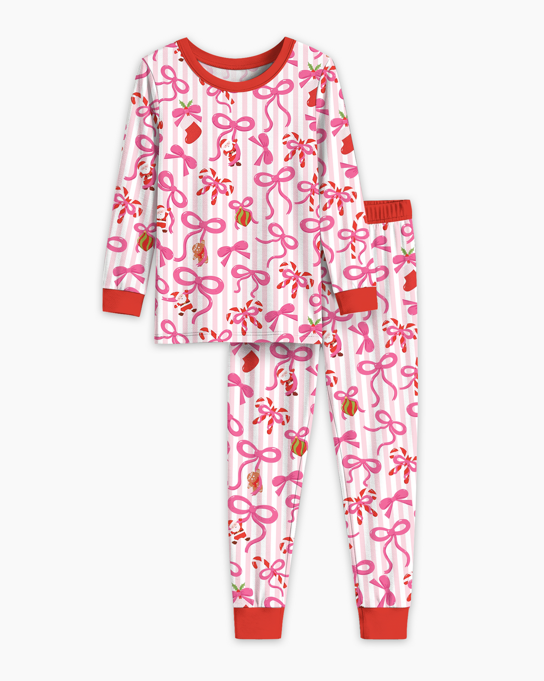 Pink Bow Christmas Magic Bamboo Two Piece Long Sleeve Pajama Set